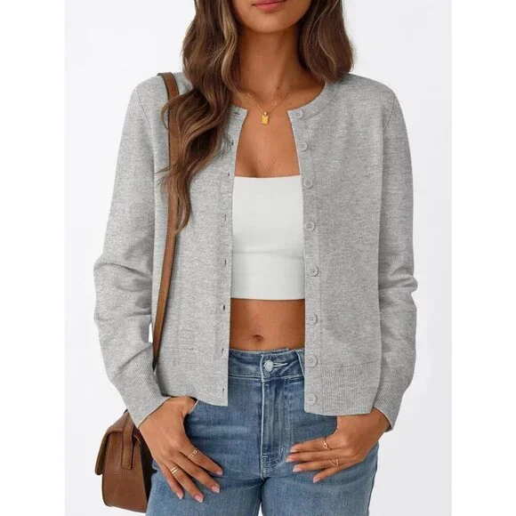 Women Cardigan Sweater Lightweight Crew Neck Outfits Fall Fashion 2025 Clothing - Picture 2 of 5